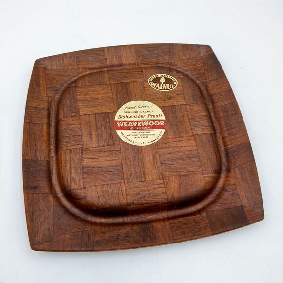 Weavewood Covered Cheese Tray With Clear Lid Handwoven Walnut MCM - Picture 2 of 11